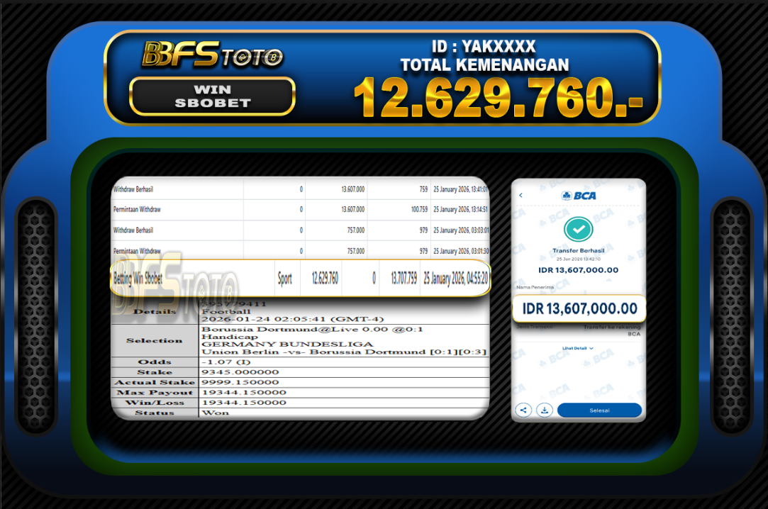 SBOBET SPORT – BUKTI JACKPOT BBFSTOTO