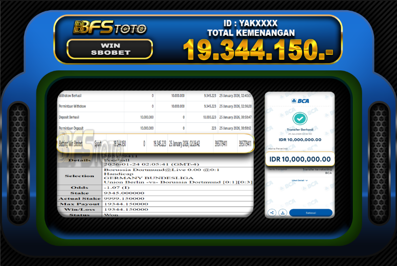 SBOBET SPORT – BUKTI JACKPOT BBFSTOTO