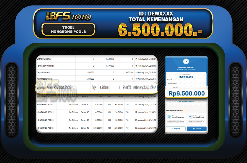 TOGEL HONGKONG POOLS – BUKTI JACKPOT BBFSTOTO