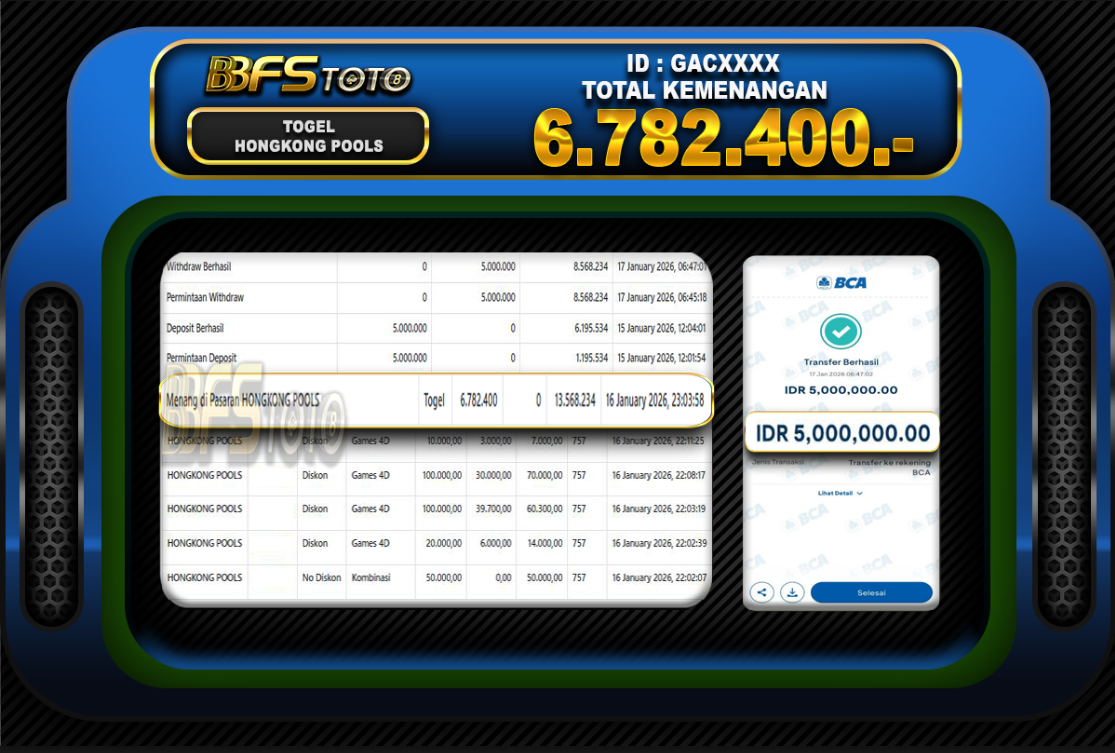 TOGEL HONGKONG POOLS – BUKTI JACKPOT BBFSTOTO