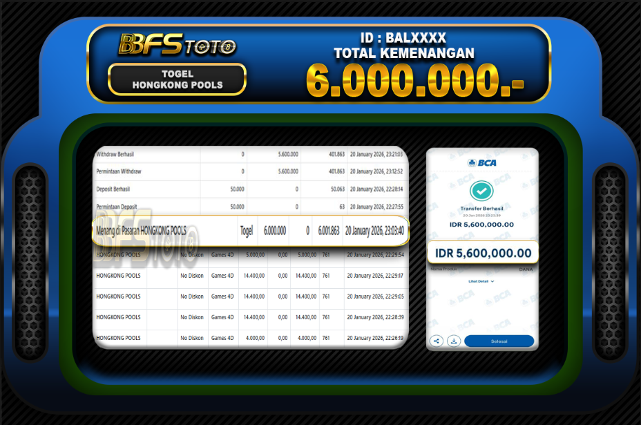 TOGEL HONGKONG POOLS – BUKTI JACKPOT BBFSTOTO