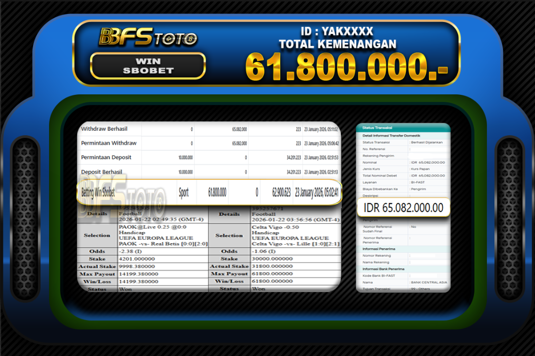 SBOBET SPORT – BUKTI JACKPOT BBFSTOTO