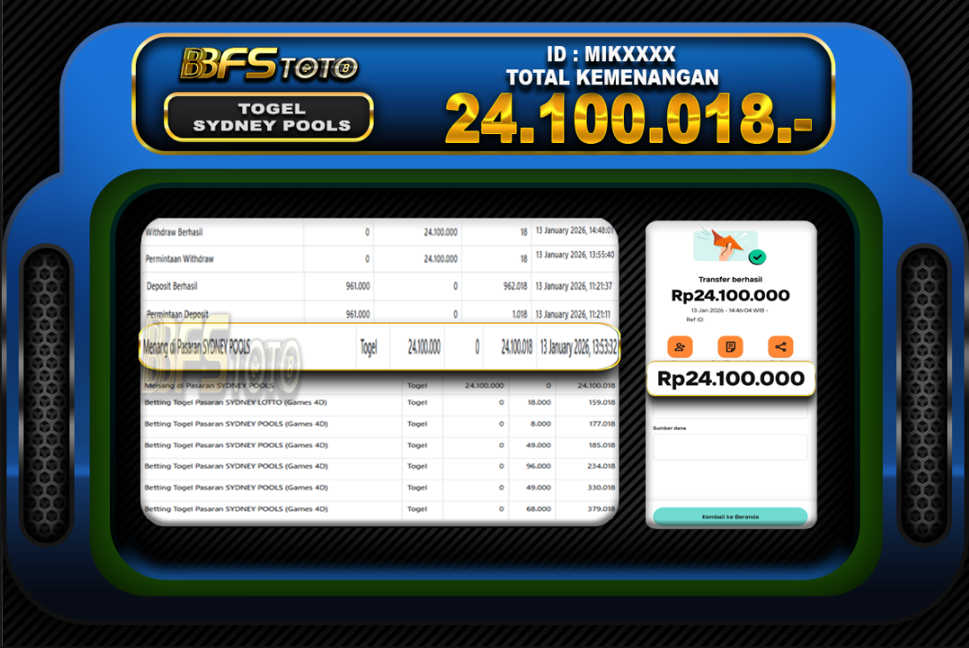 TOGEL SYDNEY POOLS – BUKTI JACKPOT BBFSTOTO