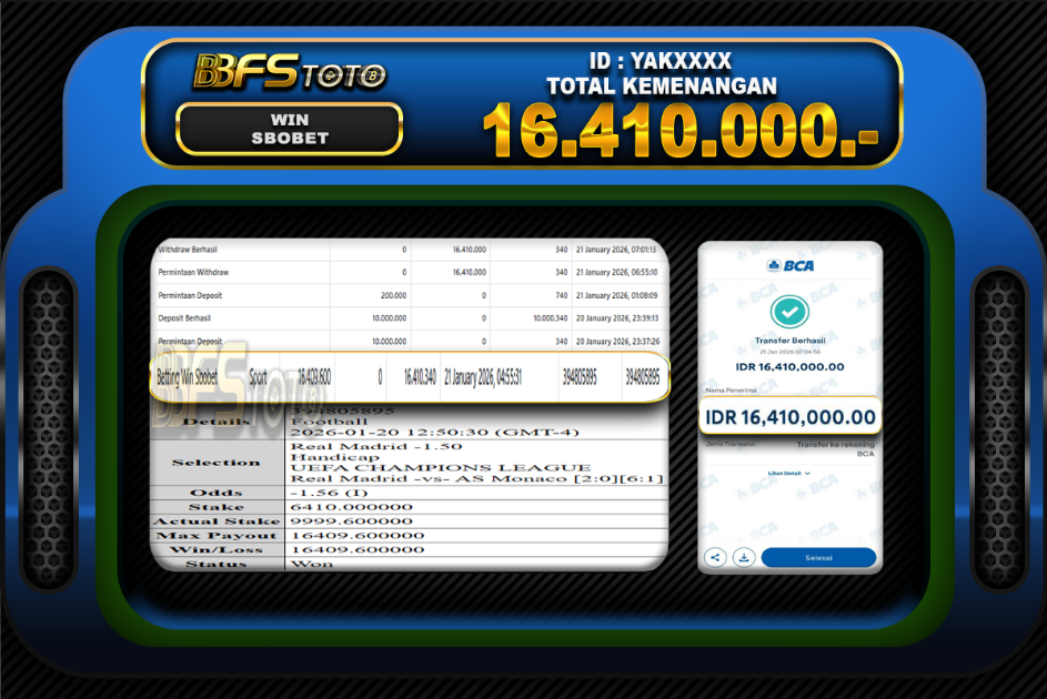 SBOBET SPORT – BUKTI JACKPOT BBFSTOTO