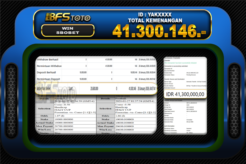 SBOBET SPORT – BUKTI JACKPOT BBFSTOTO