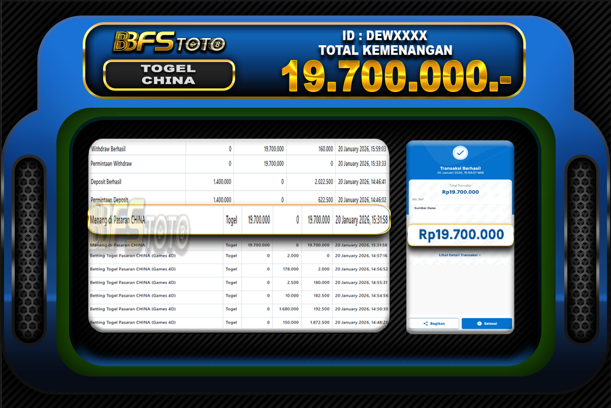 TOGEL PASARAN CHINA  – BUKTI JACKPOT BBFSTOTO