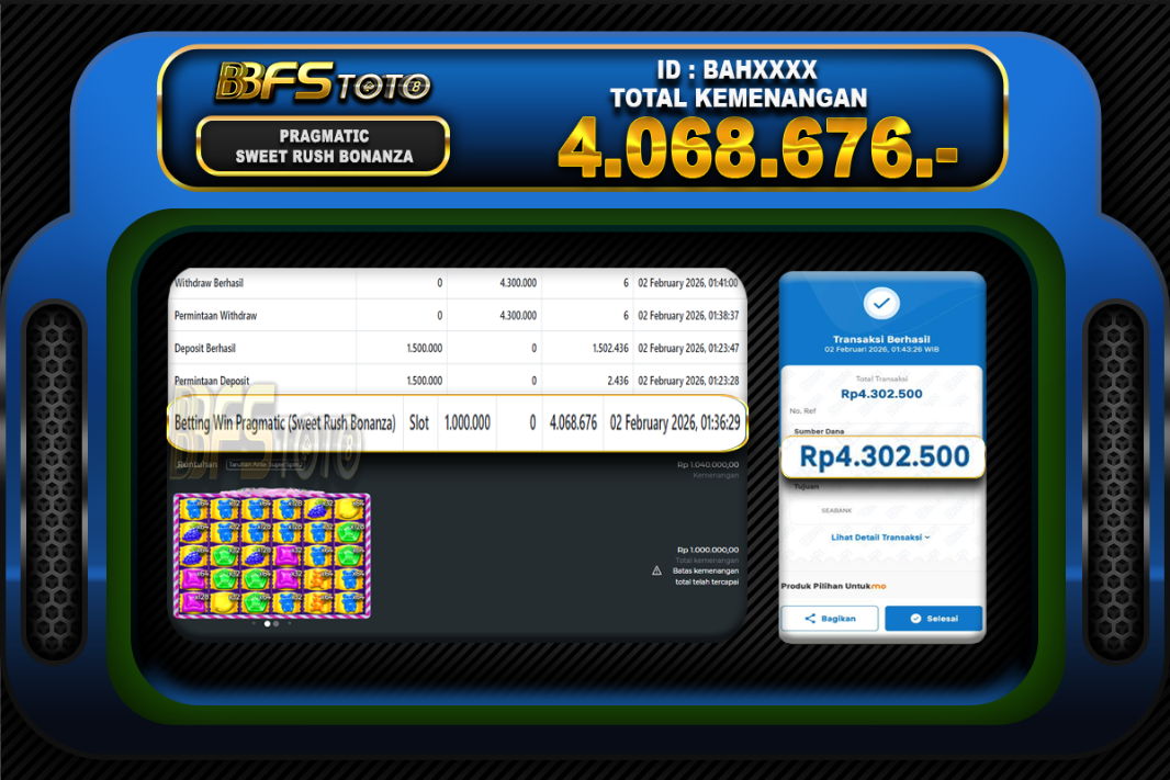 SWEET RUSH BONANZA – BUKTI JACKPOT BBFSTOTO