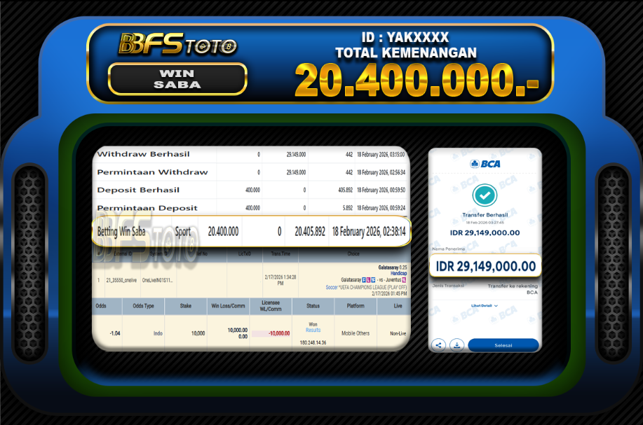 SABA SPORT – BUKTI JACKPOT BBFSTOTO