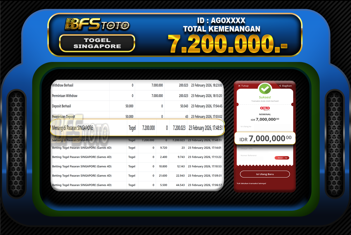 TOGEL PASARAN SINGAPORE – BUKTI JACKPOT BBFSTOTO
