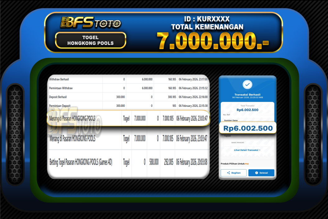 TOGEL HONGKONG POOLS – BUKTI JACKPOT BBFSTOTO
