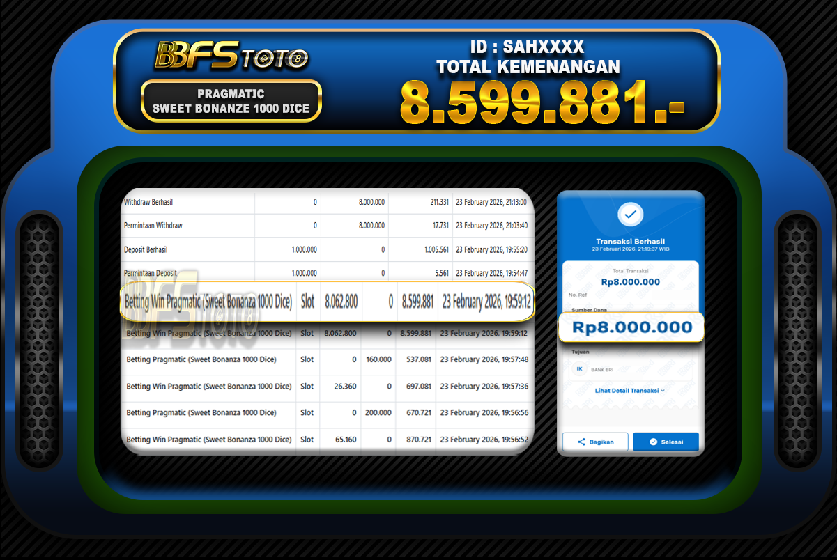 SWEET BONANZA 1000 DICE – BUKTI JACKPOT SLOT BBFSTOTO