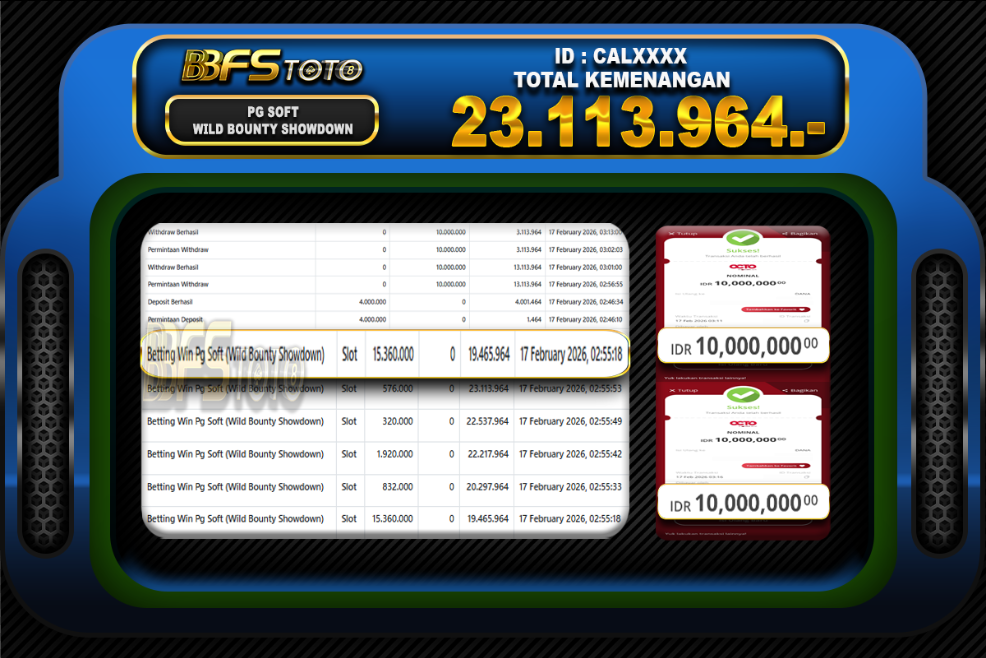 WILD BOUNTY SHOWDOWN – BUKTI JACKPOT BBFSTOTO