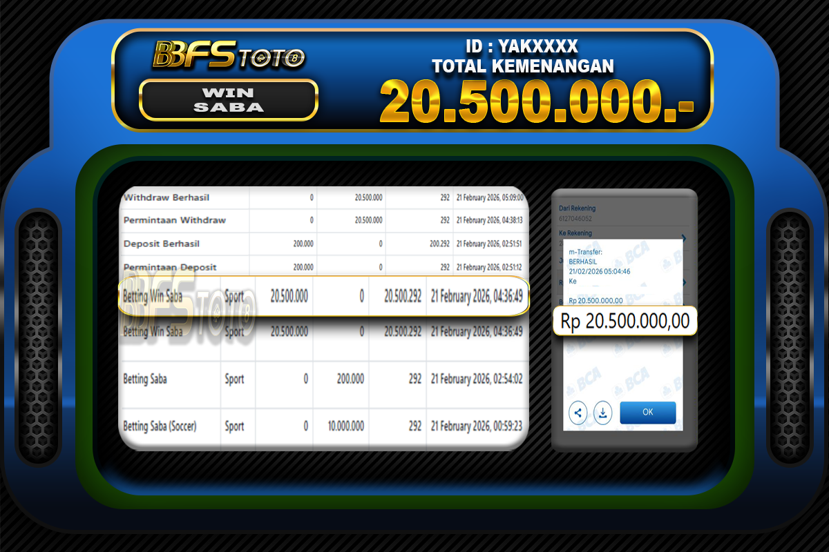 SABA SPORT – BUKTI JACKPOT BBFSTOTO