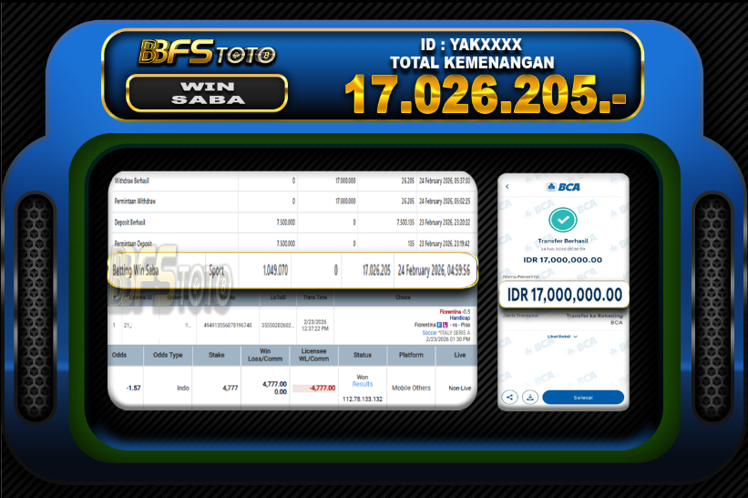 SABA SPORT – BUKTI JACKPOT BBFSTOTO