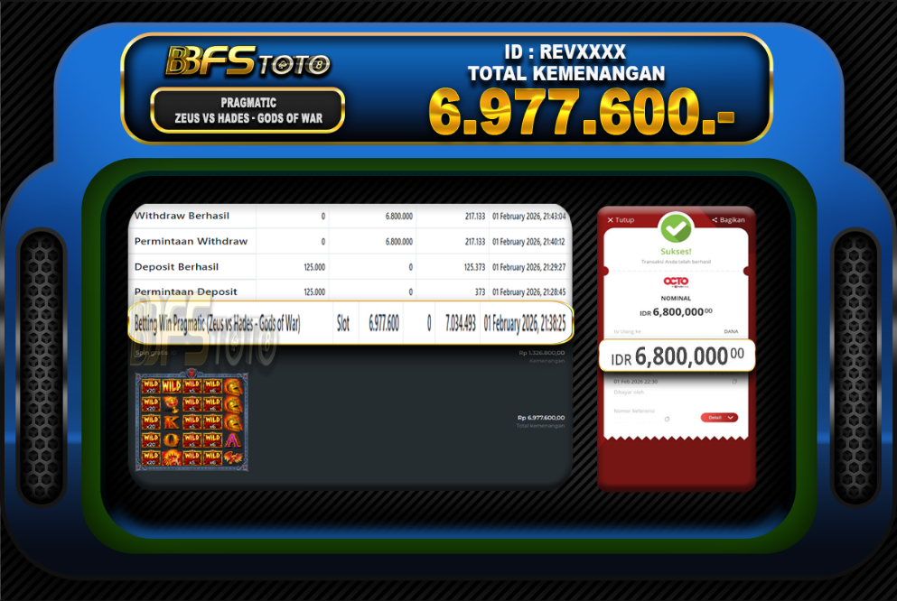 ZEUS VS HADES – GODS OF WAR – BUKTI JACKPOT BBFSTOTO