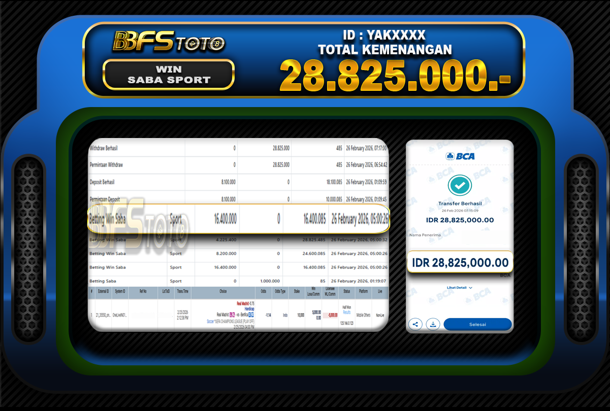 SABA SPORT – BUKTI JACKPOT BBFSTOTO