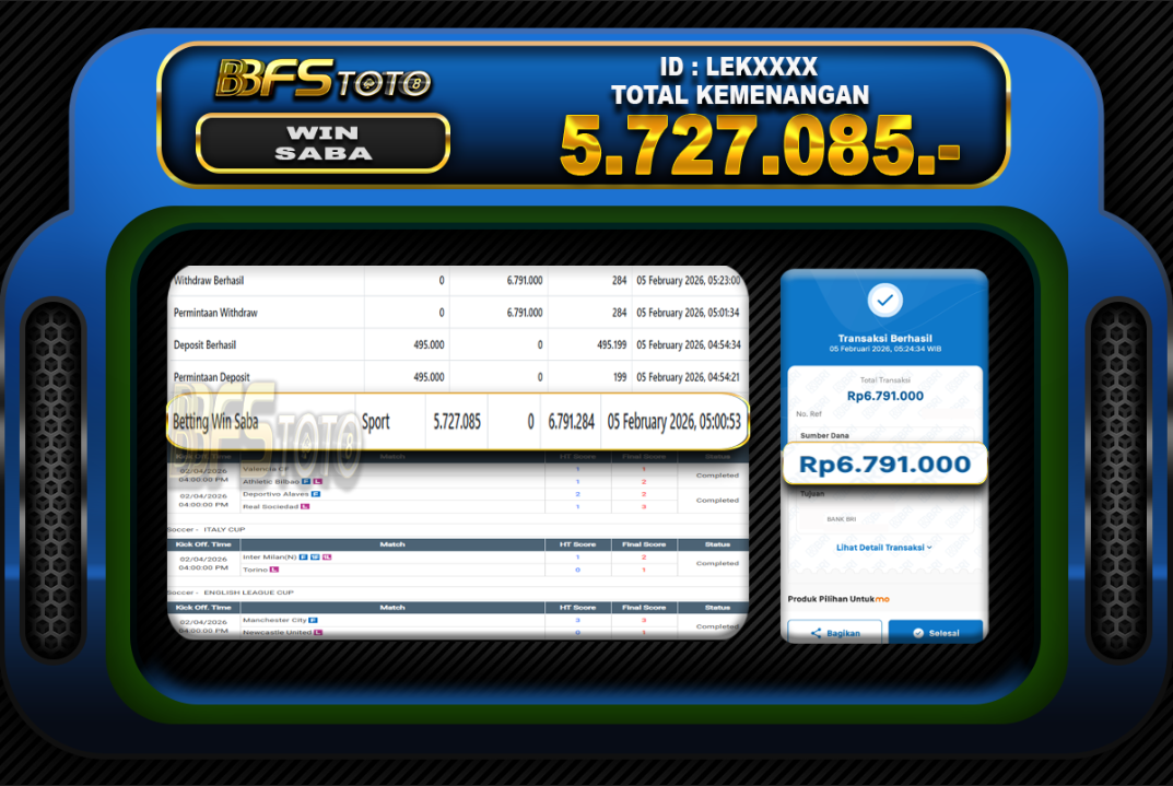 SABA SPORT – BUKTI JACKPOT BBFSTOTO