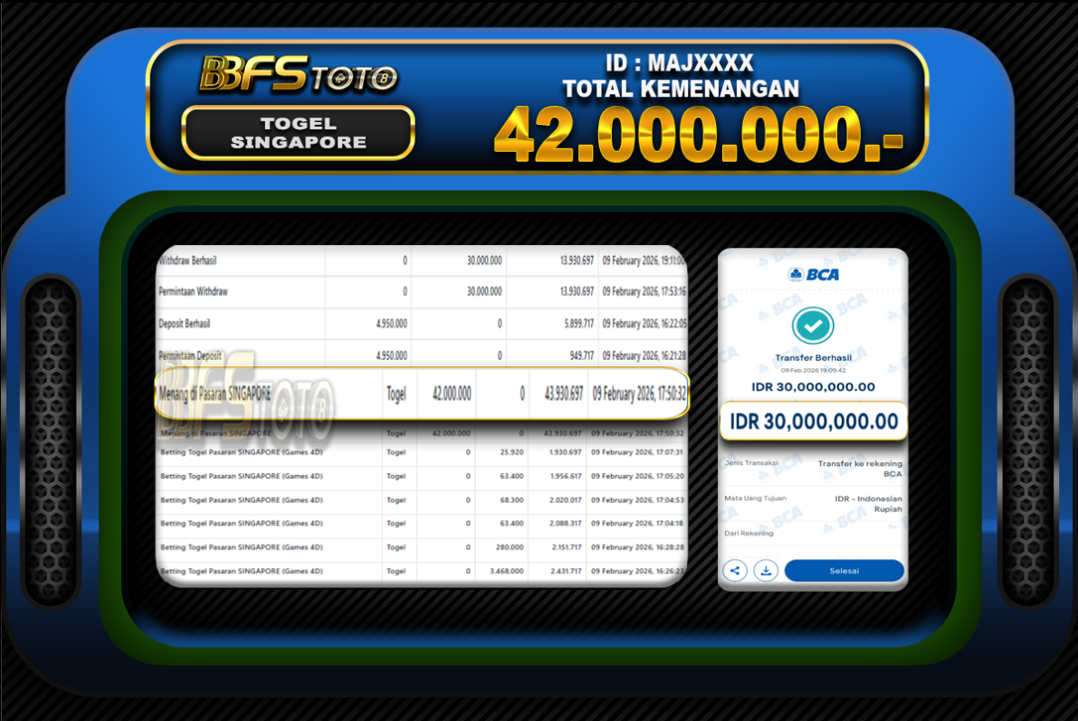 TOGEL PASARAN SINGAPORE – BUKTI JACKPOT BBFSTOTO