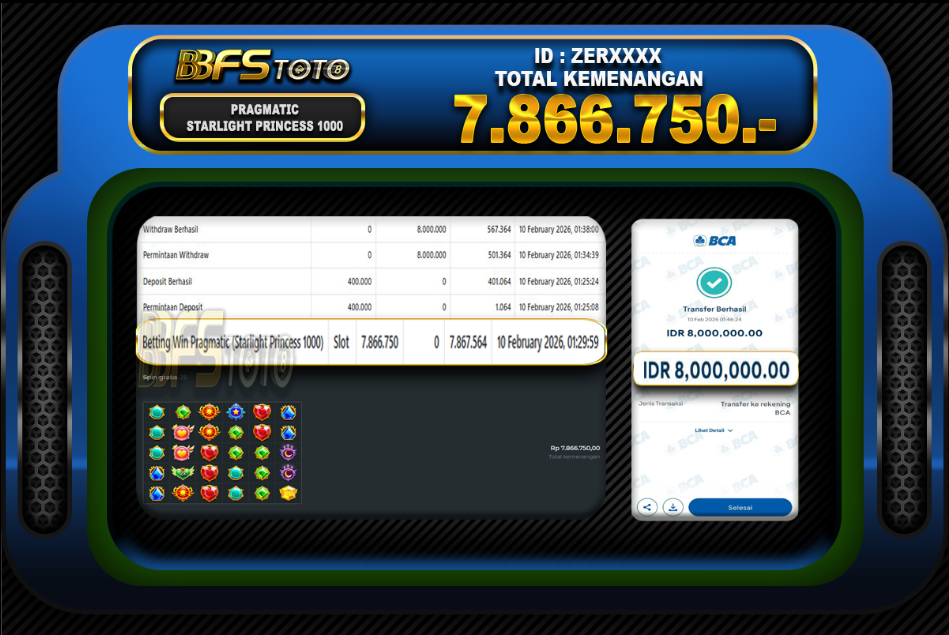 STARLIGHT PRINCESS 1000 – BUKTI JACKPOT SLOT BBFSTOTO