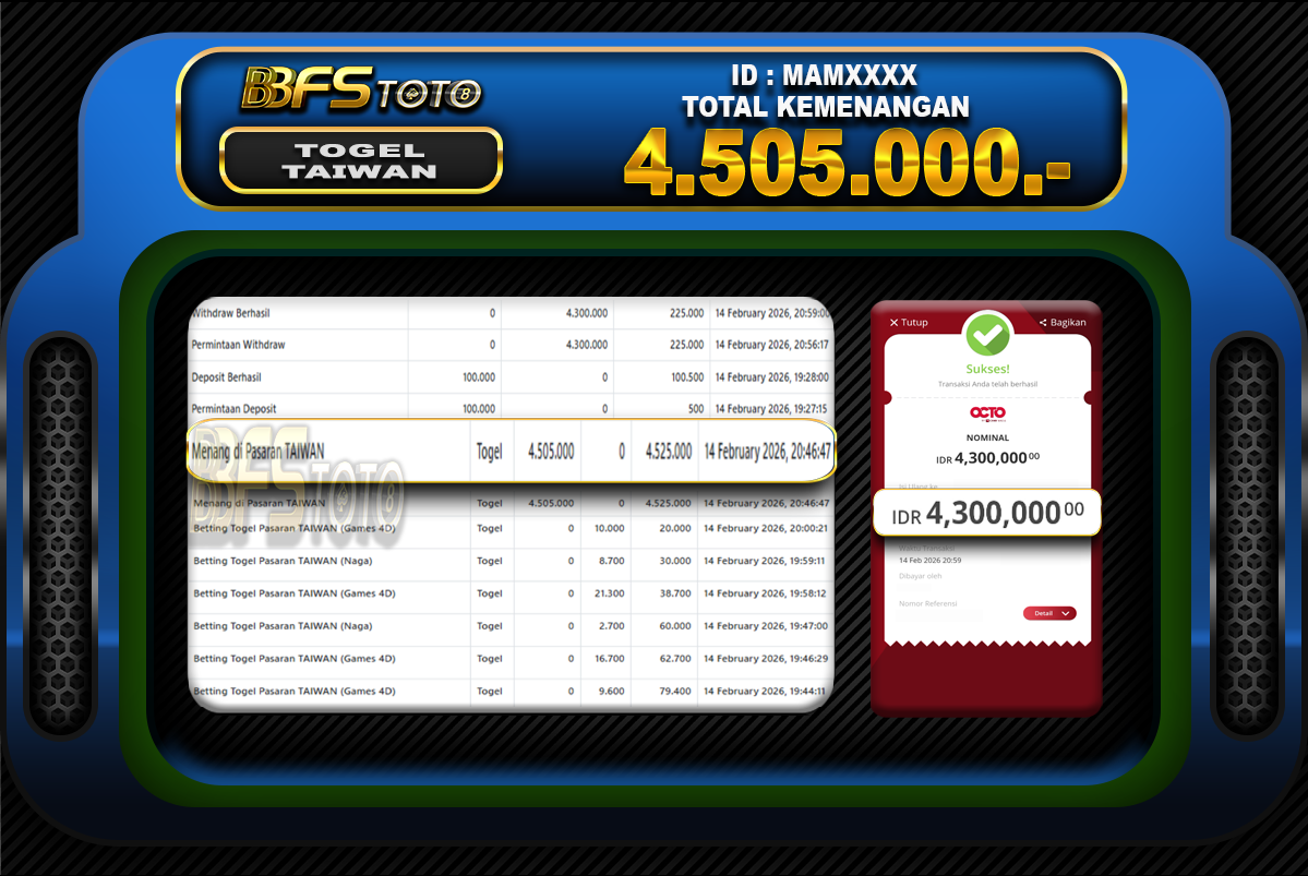 TOGEL PASARAN TAIWAN  – BUKTI JACKPOT BBFSTOTO