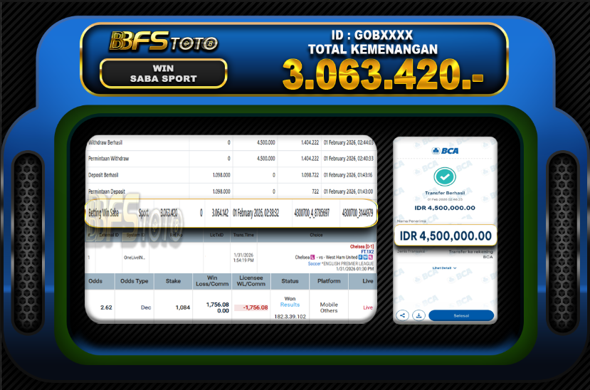 SABA SPORT – BUKTI JACKPOT BBFSTOTO