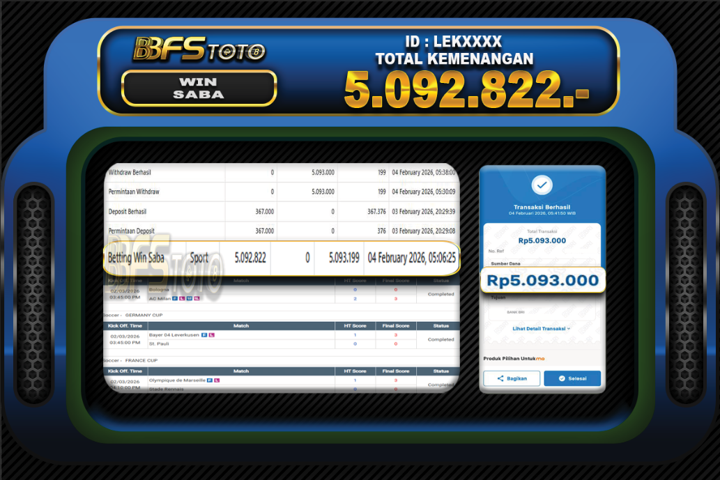 SABA SPORT – BUKTI JACKPOT BBFSTOTO