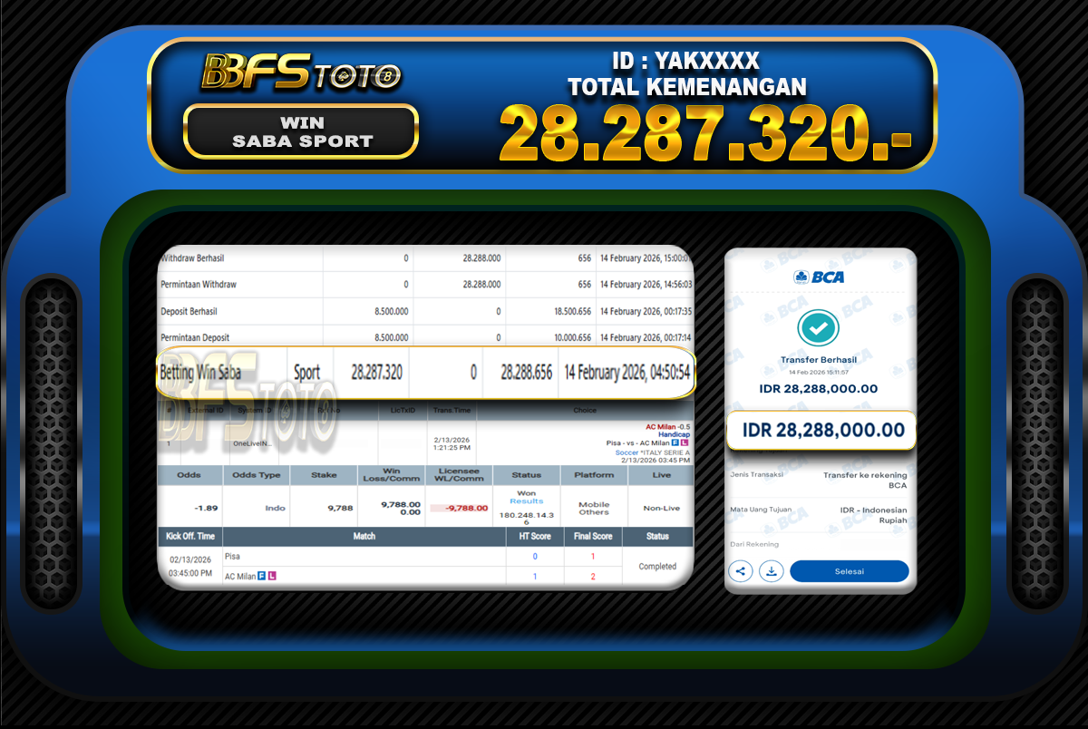 SABA SPORT – BUKTI JACKPOT BBFSTOTO